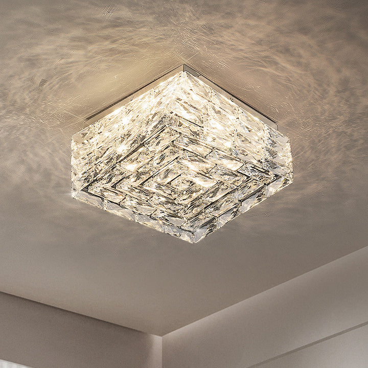 Moderne Luxus Edelstahl Kristall Quadratische LED-Deckenleuchte für das Wohnzimmer 
