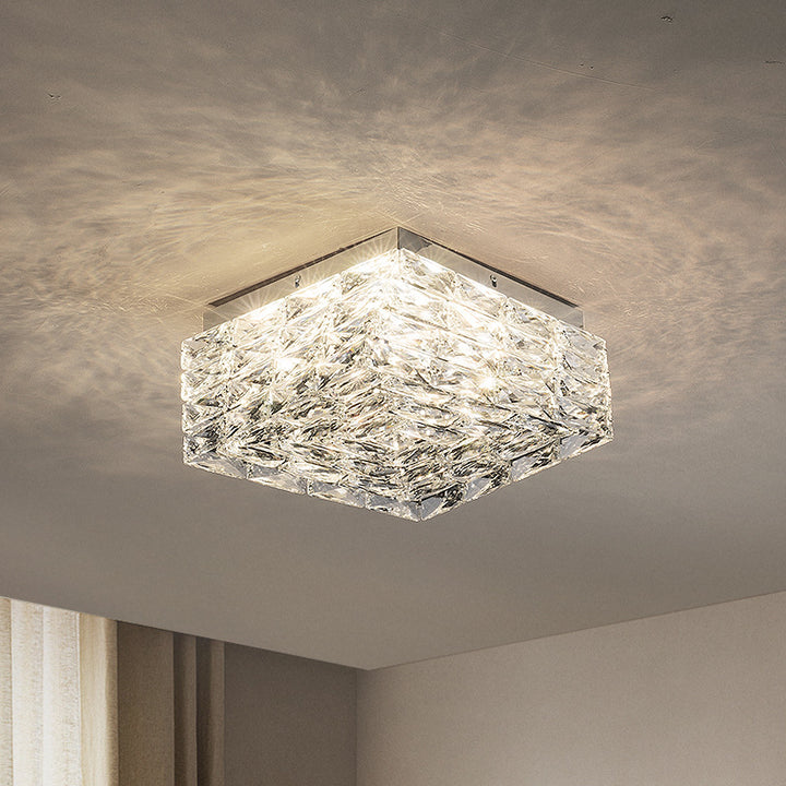 Moderne Luxus Edelstahl Kristall Quadratische LED-Deckenleuchte für das Wohnzimmer 