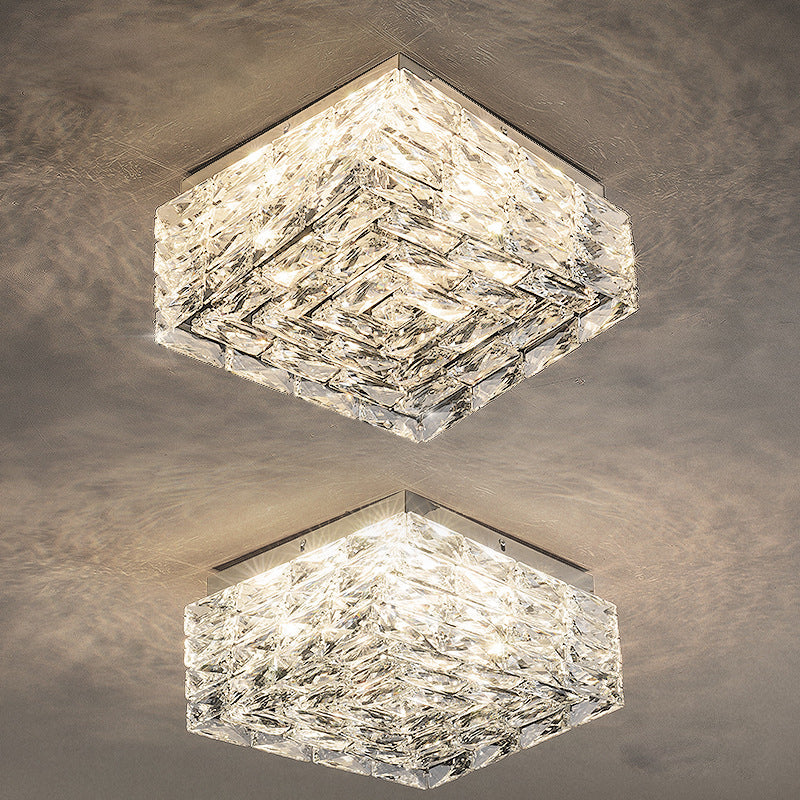 Moderne Luxus Edelstahl Kristall Quadratische LED-Deckenleuchte für das Wohnzimmer 
