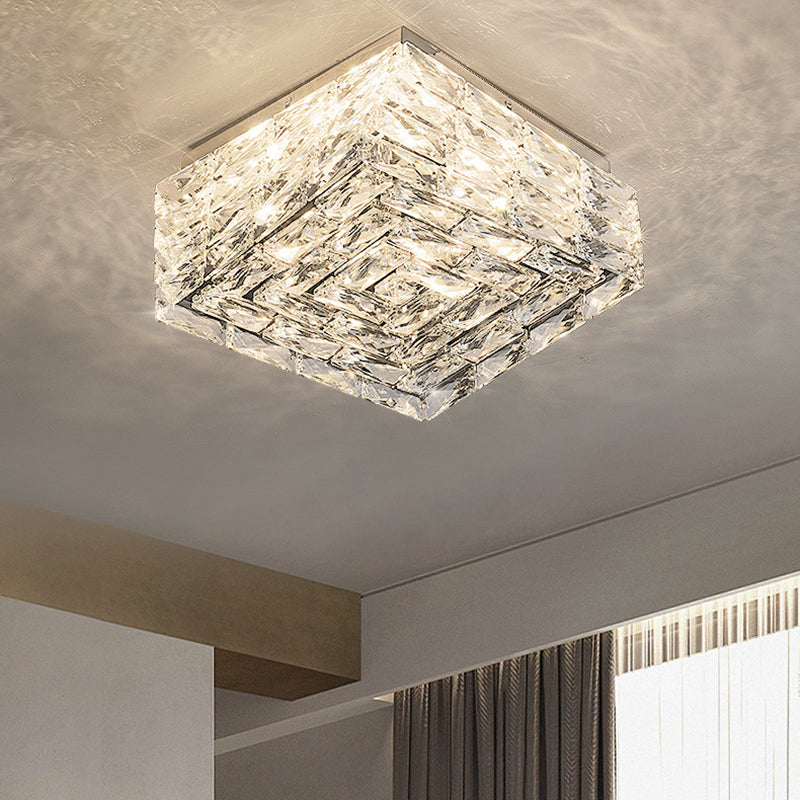 Moderne Luxus Edelstahl Kristall Quadratische LED-Deckenleuchte für das Wohnzimmer 