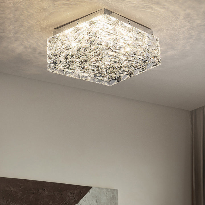 Luz de techo LED semi-empotrada cuadrada de cristal de acero inoxidable de lujo moderno para sala de estar 