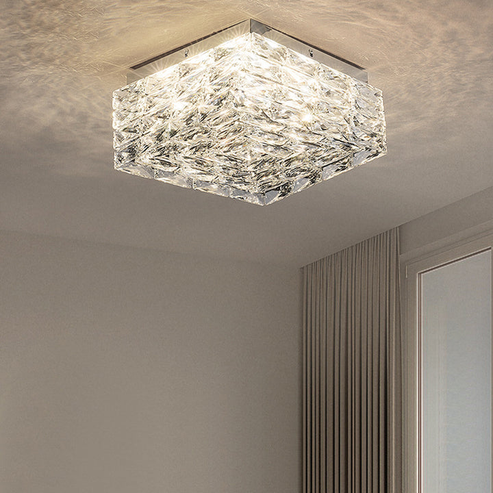 Luz de techo LED semi-empotrada cuadrada de cristal de acero inoxidable de lujo moderno para sala de estar 