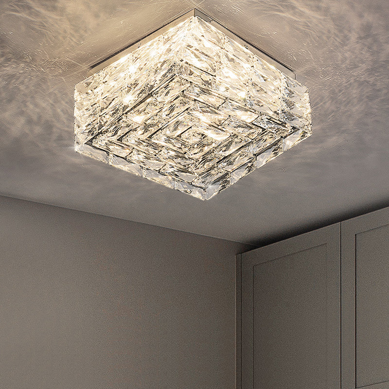 Moderne Luxus Edelstahl Kristall Quadratische LED-Deckenleuchte für das Wohnzimmer 
