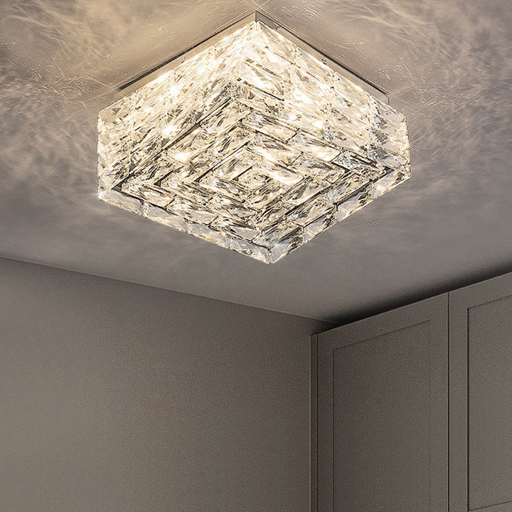 Luz de techo LED semi-empotrada cuadrada de cristal de acero inoxidable de lujo moderno para sala de estar 