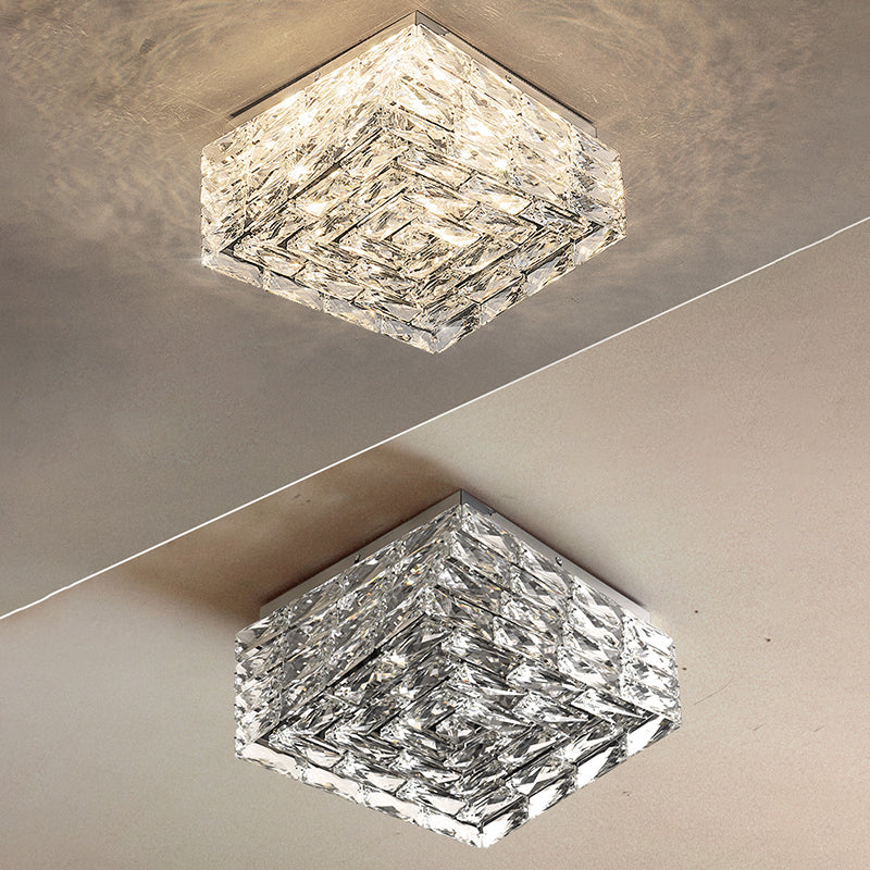 Moderne Luxus Edelstahl Kristall Quadratische LED-Deckenleuchte für das Wohnzimmer 