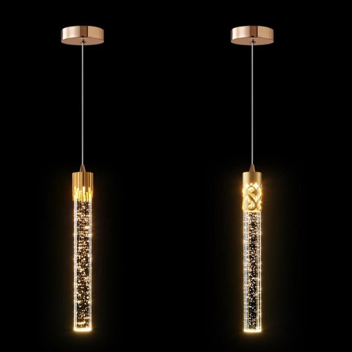 Lámpara colgante LED de burbuja de aire con tira de cristal de hierro de simplicidad moderna para mesita de noche 