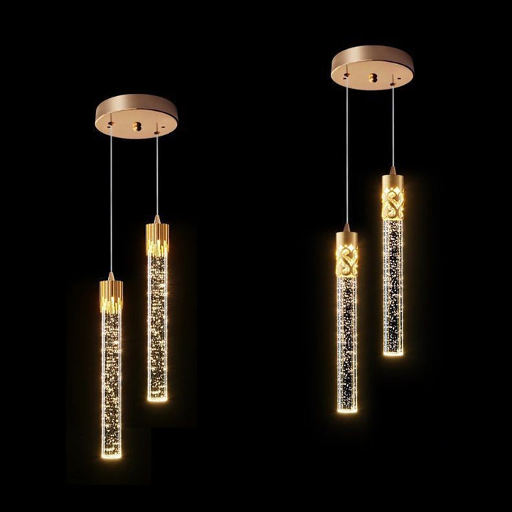 Lámpara colgante LED de burbuja de aire con tira de cristal de hierro de simplicidad moderna para mesita de noche 
