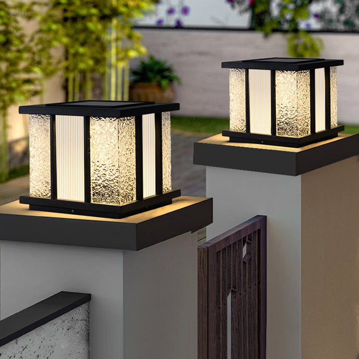 Moderna Simplicidad Solar Impermeable Acero Inoxidable Acrílico Cubo LED Agrietado Iluminación de Paisaje Luz Exterior Para Jardín 