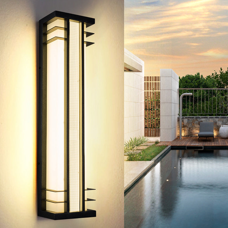 Traditionelle chinesische Solar-Wasserdichte Edelstahl-Acryl-Rechteckige Bewegungsmelder-LED-Wandleuchte für Außenbereich Patio 
