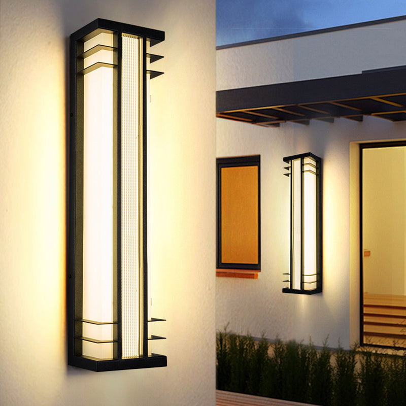 Traditionelle chinesische Solar-Wasserdichte Edelstahl-Acryl-Rechteckige Bewegungsmelder-LED-Wandleuchte für Außenbereich Patio 