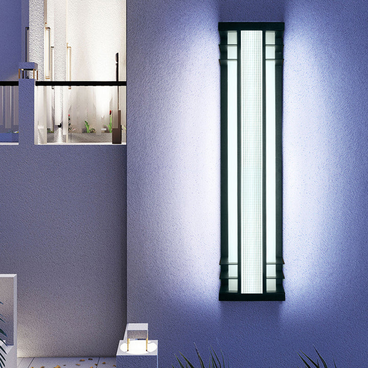 Traditionelle chinesische Solar-Wasserdichte Edelstahl-Acryl-Rechteckige Bewegungsmelder-LED-Wandleuchte für Außenbereich Patio 