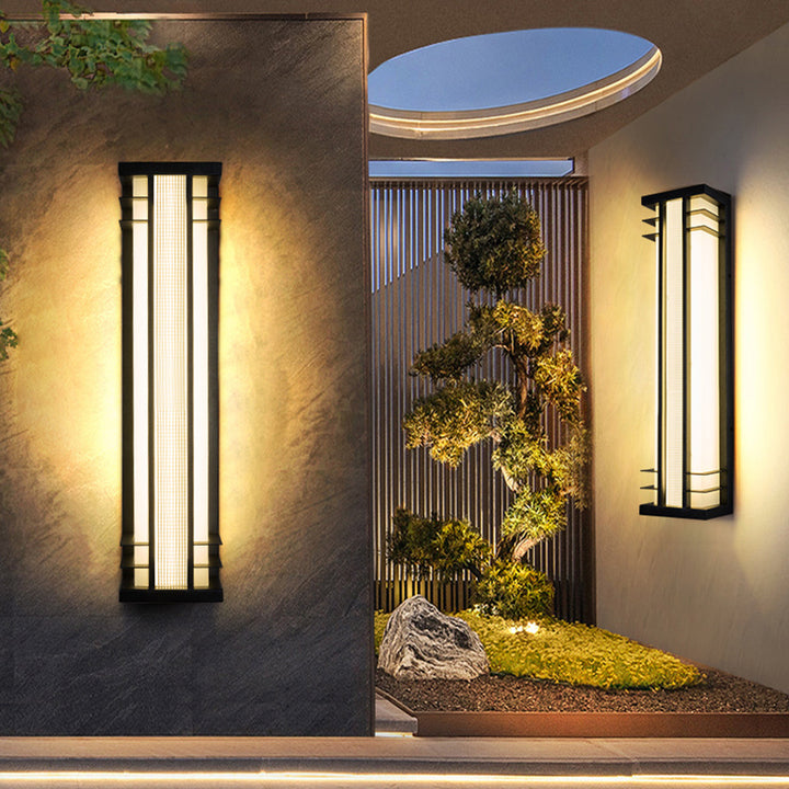 Traditionelle chinesische Solar-Wasserdichte Edelstahl-Acryl-Rechteckige Bewegungsmelder-LED-Wandleuchte für Außenbereich Patio 
