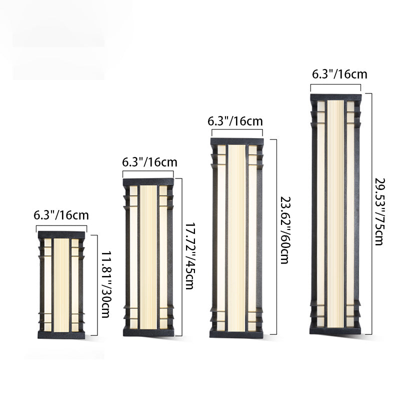 مصباح حائط LED بمستشعر حركة مستطيل من الفولاذ المقاوم للصدأ والأكريليك مقاوم للماء بالطاقة الشمسية الصينية التقليدية للفناء الخارجي 