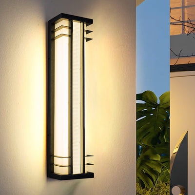 مصباح حائط LED بمستشعر حركة مستطيل من الفولاذ المقاوم للصدأ والأكريليك مقاوم للماء بالطاقة الشمسية الصينية التقليدية للفناء الخارجي 