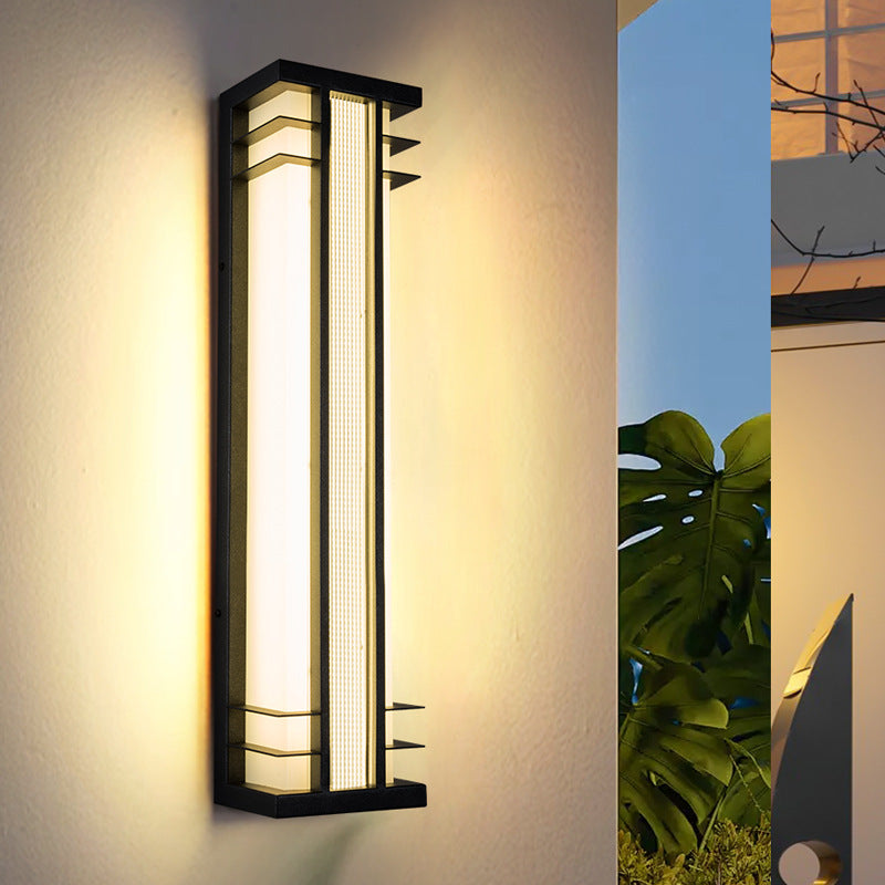 مصباح حائط LED بمستشعر حركة مستطيل من الفولاذ المقاوم للصدأ والأكريليك مقاوم للماء بالطاقة الشمسية الصينية التقليدية للفناء الخارجي 