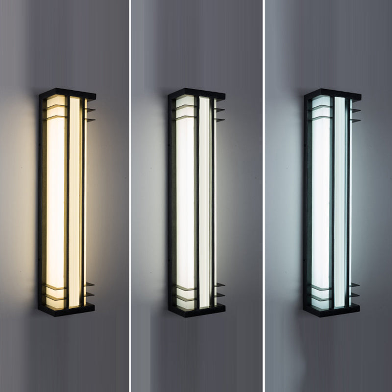 مصباح حائط LED بمستشعر حركة مستطيل من الفولاذ المقاوم للصدأ والأكريليك مقاوم للماء بالطاقة الشمسية الصينية التقليدية للفناء الخارجي 