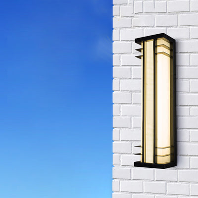 مصباح حائط LED بمستشعر حركة مستطيل من الفولاذ المقاوم للصدأ والأكريليك مقاوم للماء بالطاقة الشمسية الصينية التقليدية للفناء الخارجي 
