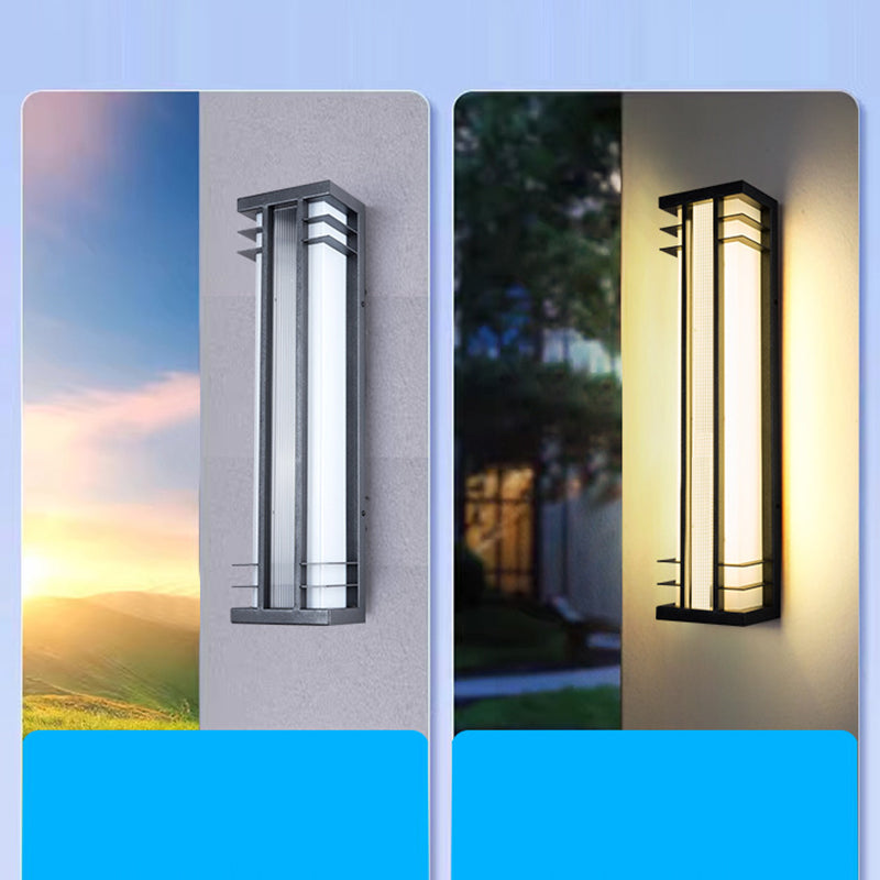 Traditionelle chinesische Solar-Wasserdichte Edelstahl-Acryl-Rechteckige Bewegungsmelder-LED-Wandleuchte für Außenbereich Patio 