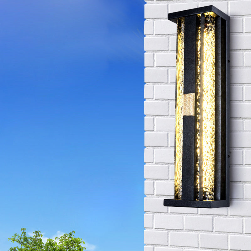 مصباح حائط LED بمستشعر حركة مستطيل من الفولاذ المقاوم للصدأ الأكريليك والنحاس المقاوم للماء بالطاقة الشمسية الفاخرة التقليدية للباحة الخارجية 