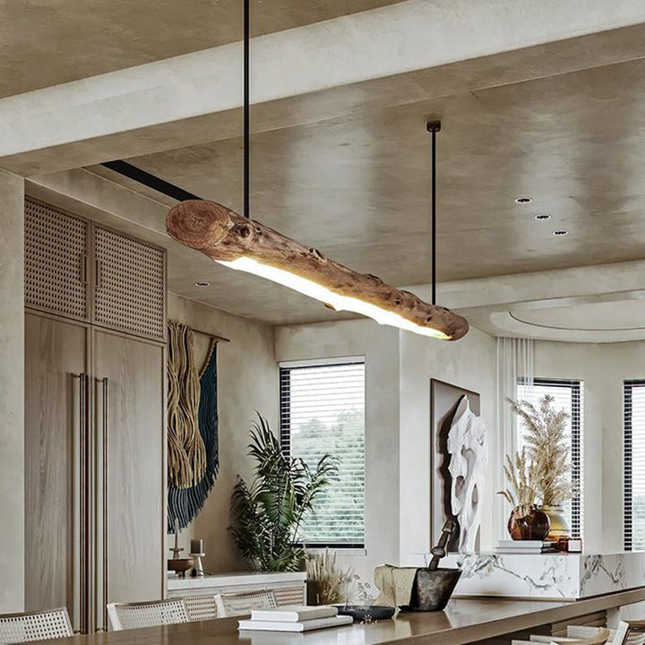 Lustre LED en bois acrylique à bandes pour ferme traditionnelle pour salle à manger 