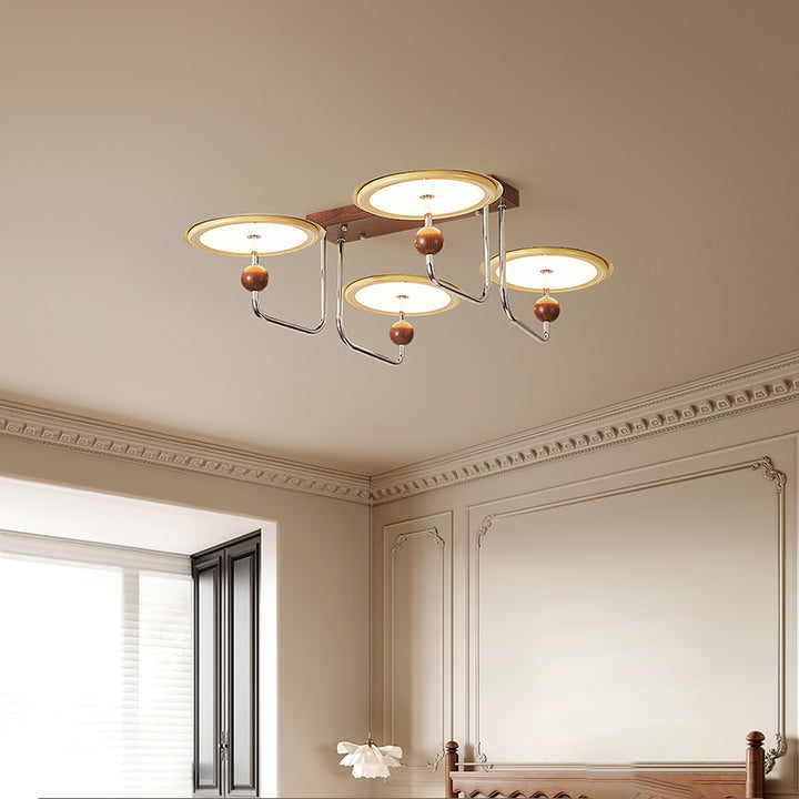 Traditional Vintage Hardware Acrylic Round Flying Saucer LED Semi-Flush Mount Ceiling Light For Living Room