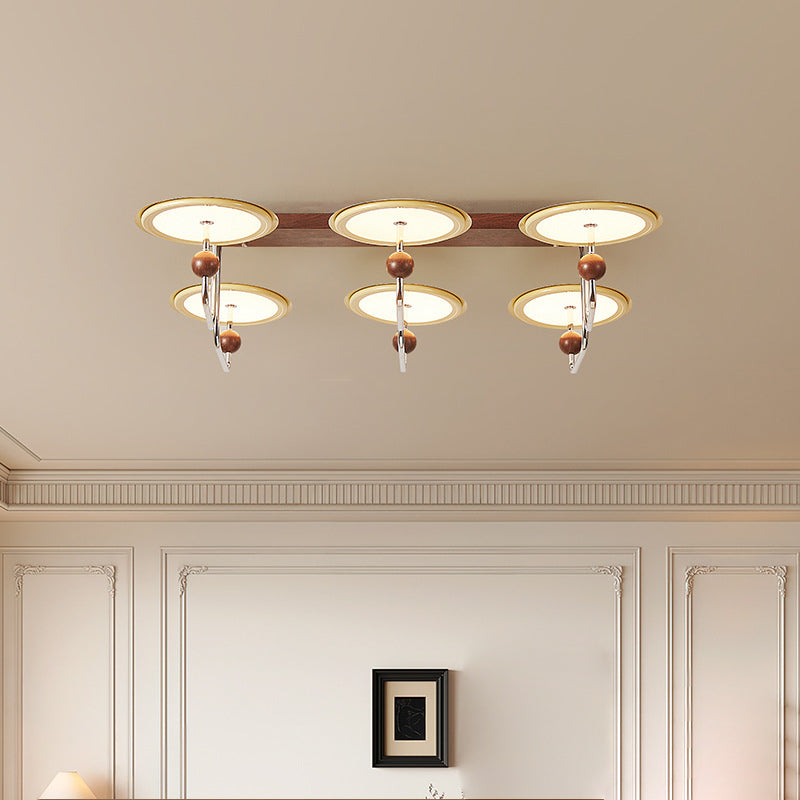 Traditional Vintage Hardware Acrylic Round Flying Saucer LED Semi-Flush Mount Ceiling Light For Living Room
