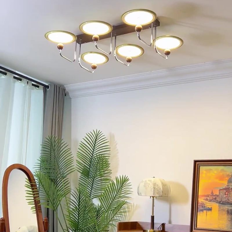 Traditional Vintage Hardware Acrylic Round Flying Saucer LED Semi-Flush Mount Ceiling Light For Living Room