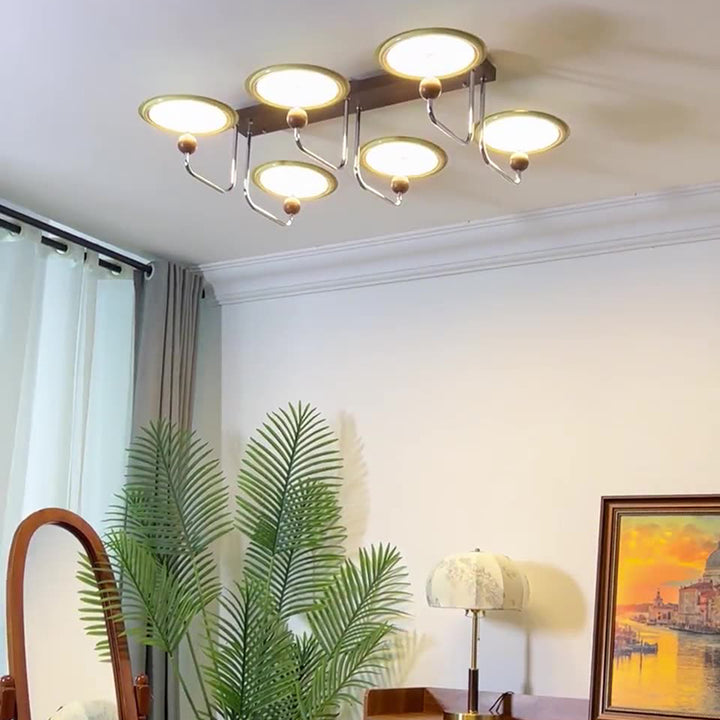 Traditional Vintage Hardware Acrylic Round Flying Saucer LED Semi-Flush Mount Ceiling Light For Living Room