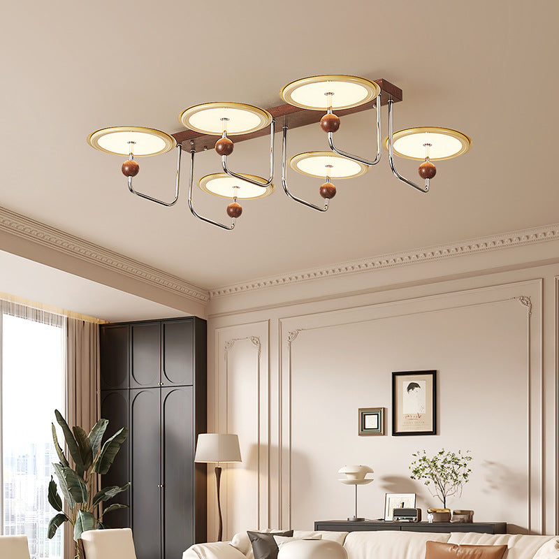 Traditional Vintage Hardware Acrylic Round Flying Saucer LED Semi-Flush Mount Ceiling Light For Living Room