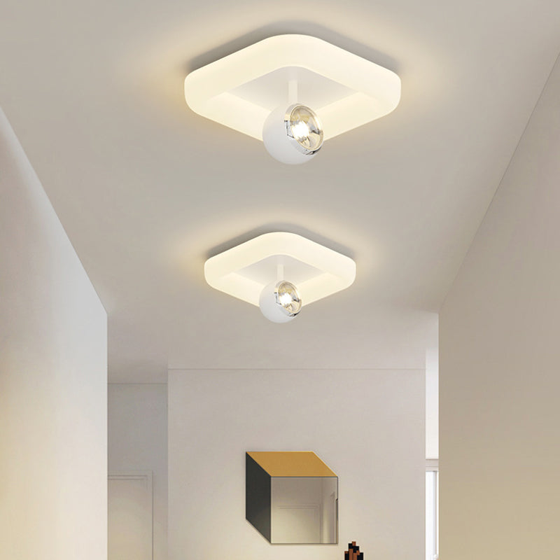 Zeitgenössische nordische Eisen-Acryl-Rundquadrat-Kugel-Spotlight-LED-Deckenleuchte zur halb eingelassenen Montage für den Flur 