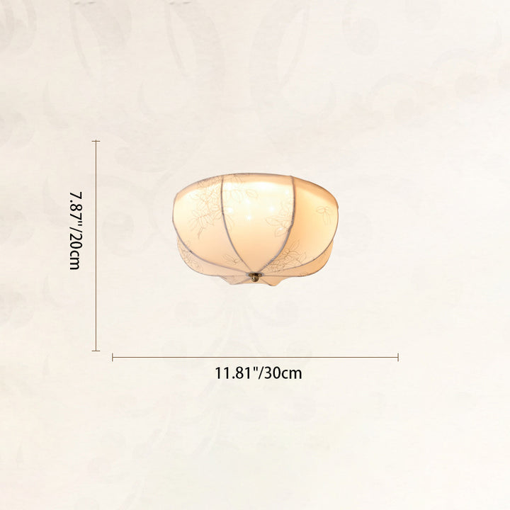 Traditional French Fabric Round Pattern 3-Light Flush Mount Ceiling Light For Bedroom