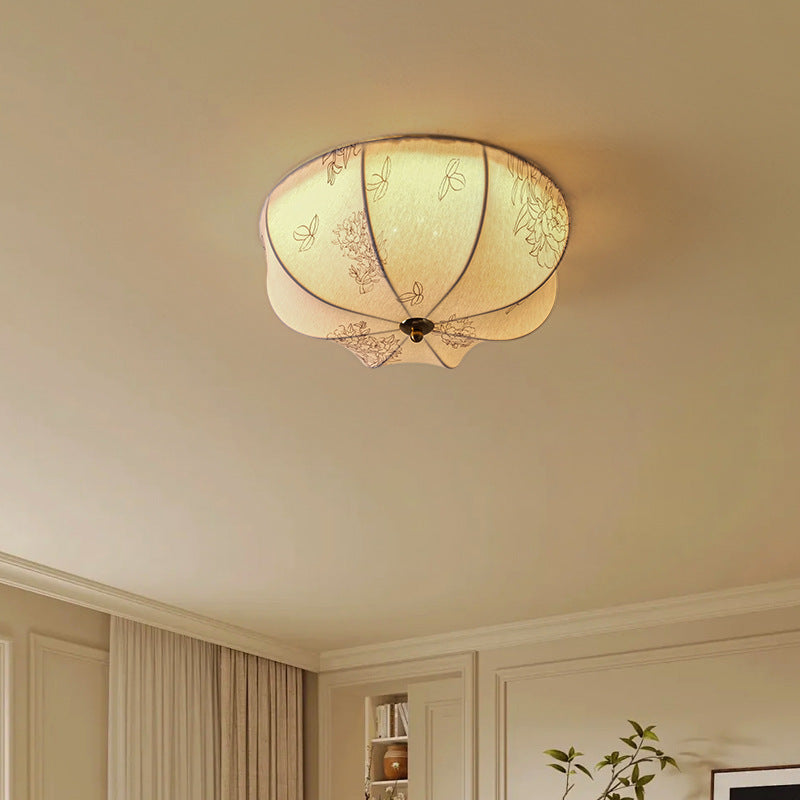 Traditionelle französische Stoff-Rundmuster 3-Licht-Deckenleuchte für das Schlafzimmer 
