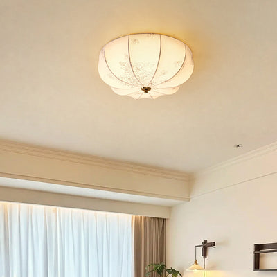 Traditionelle französische Stoff-Rundmuster 3-Licht-Deckenleuchte für das Schlafzimmer 