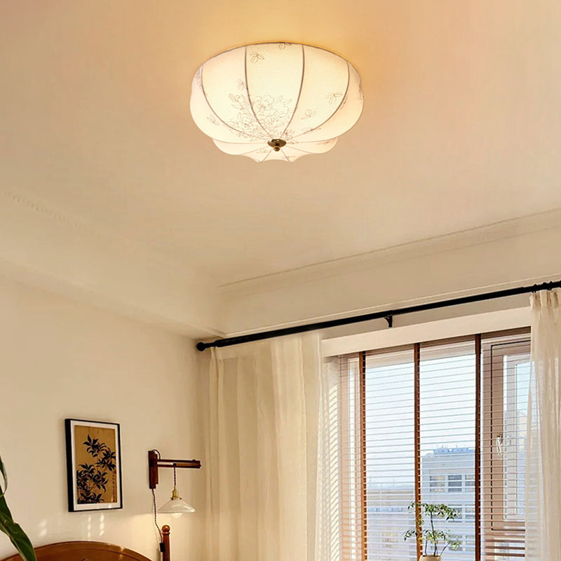 Traditionelle französische Stoff-Rundmuster 3-Licht-Deckenleuchte für das Schlafzimmer 
