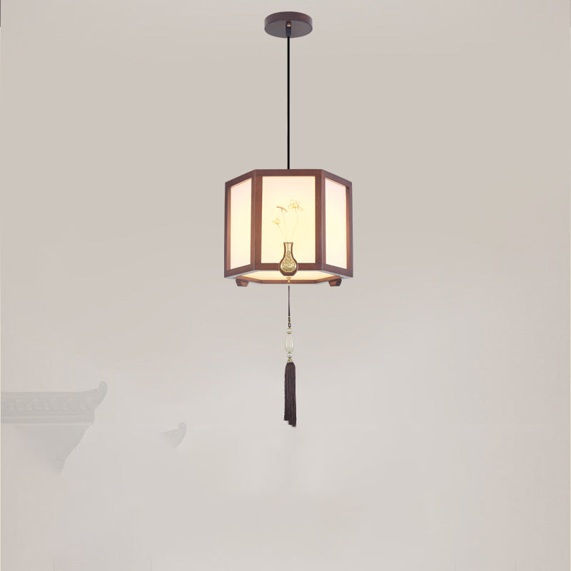 Suspension Luminaire Traditionnel Chinois en Chêne, Alliage de Zinc, Acrylique, Cylindre, Motif 1/3/6 Lumières pour Salle à Manger 