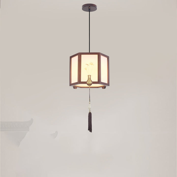 Suspension Luminaire Traditionnel Chinois en Chêne, Alliage de Zinc, Acrylique, Cylindre, Motif 1/3/6 Lumières pour Salle à Manger 