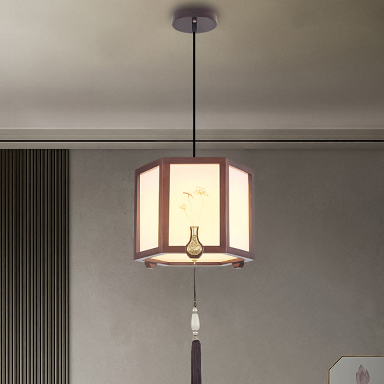 Suspension Luminaire Traditionnel Chinois en Chêne, Alliage de Zinc, Acrylique, Cylindre, Motif 1/3/6 Lumières pour Salle à Manger 