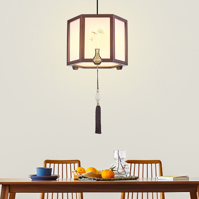 Suspension Luminaire Traditionnel Chinois en Chêne, Alliage de Zinc, Acrylique, Cylindre, Motif 1/3/6 Lumières pour Salle à Manger 
