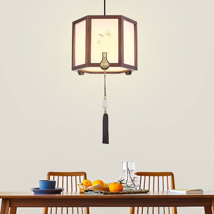 Suspension Luminaire Traditionnel Chinois en Chêne, Alliage de Zinc, Acrylique, Cylindre, Motif 1/3/6 Lumières pour Salle à Manger 