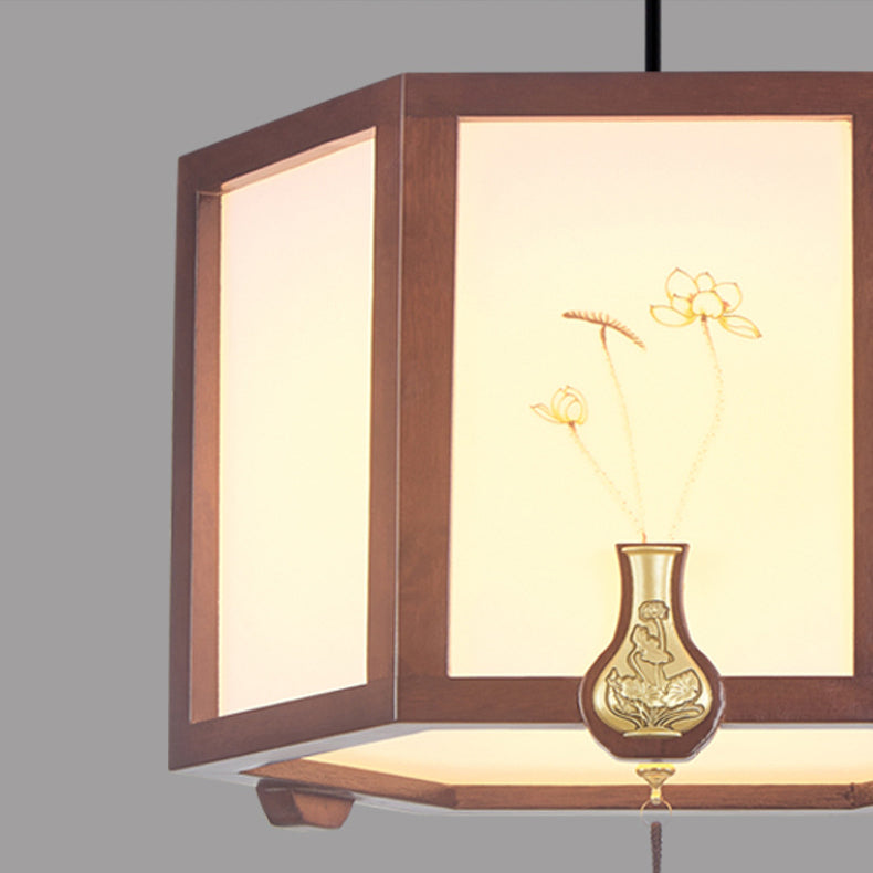 Suspension Luminaire Traditionnel Chinois en Chêne, Alliage de Zinc, Acrylique, Cylindre, Motif 1/3/6 Lumières pour Salle à Manger 