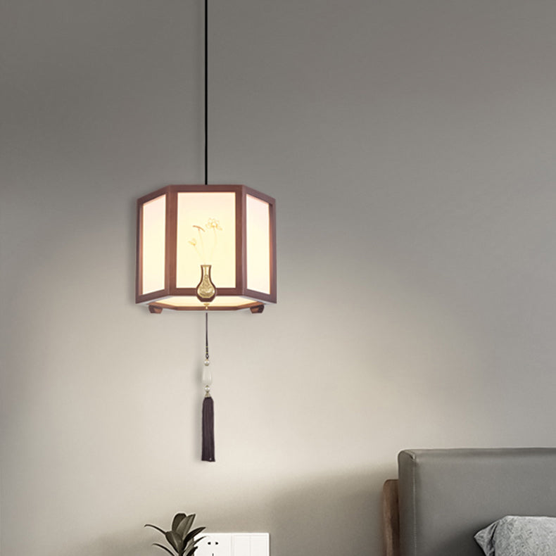 Suspension Luminaire Traditionnel Chinois en Chêne, Alliage de Zinc, Acrylique, Cylindre, Motif 1/3/6 Lumières pour Salle à Manger 