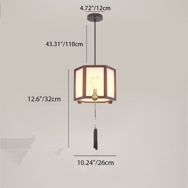 Suspension Luminaire Traditionnel Chinois en Chêne, Alliage de Zinc, Acrylique, Cylindre, Motif 1/3/6 Lumières pour Salle à Manger 