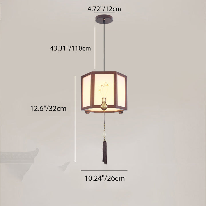 Suspension Luminaire Traditionnel Chinois en Chêne, Alliage de Zinc, Acrylique, Cylindre, Motif 1/3/6 Lumières pour Salle à Manger 