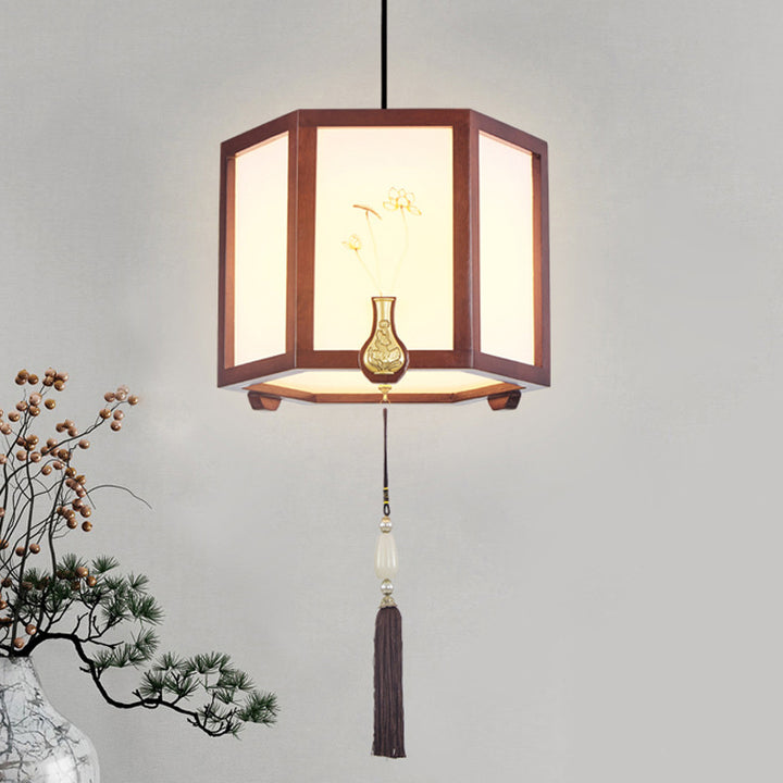 Suspension Luminaire Traditionnel Chinois en Chêne, Alliage de Zinc, Acrylique, Cylindre, Motif 1/3/6 Lumières pour Salle à Manger 
