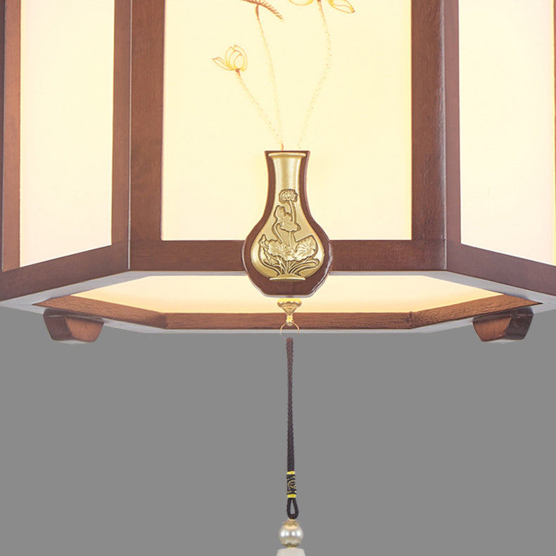 Suspension Luminaire Traditionnel Chinois en Chêne, Alliage de Zinc, Acrylique, Cylindre, Motif 1/3/6 Lumières pour Salle à Manger 