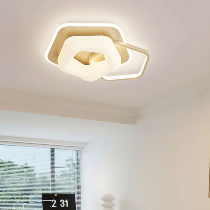 Zeitgenössische nordische Hardware PE Blume Dreieck Runde LED Deckenleuchte für Schlafzimmer 