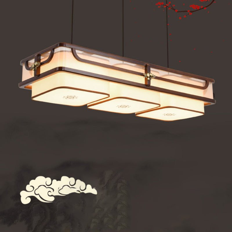Traditionelle chinesische Begonienholz-Messing-Acryl-Quadrat-Rechteck-LED-Kronleuchter Insel Licht für Esszimmer 