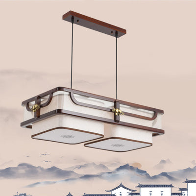 Traditionelle chinesische Begonienholz-Messing-Acryl-Quadrat-Rechteck-LED-Kronleuchter Insel Licht für Esszimmer 