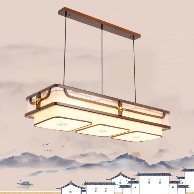 Traditionelle chinesische Begonienholz-Messing-Acryl-Quadrat-Rechteck-LED-Kronleuchter Insel Licht für Esszimmer 