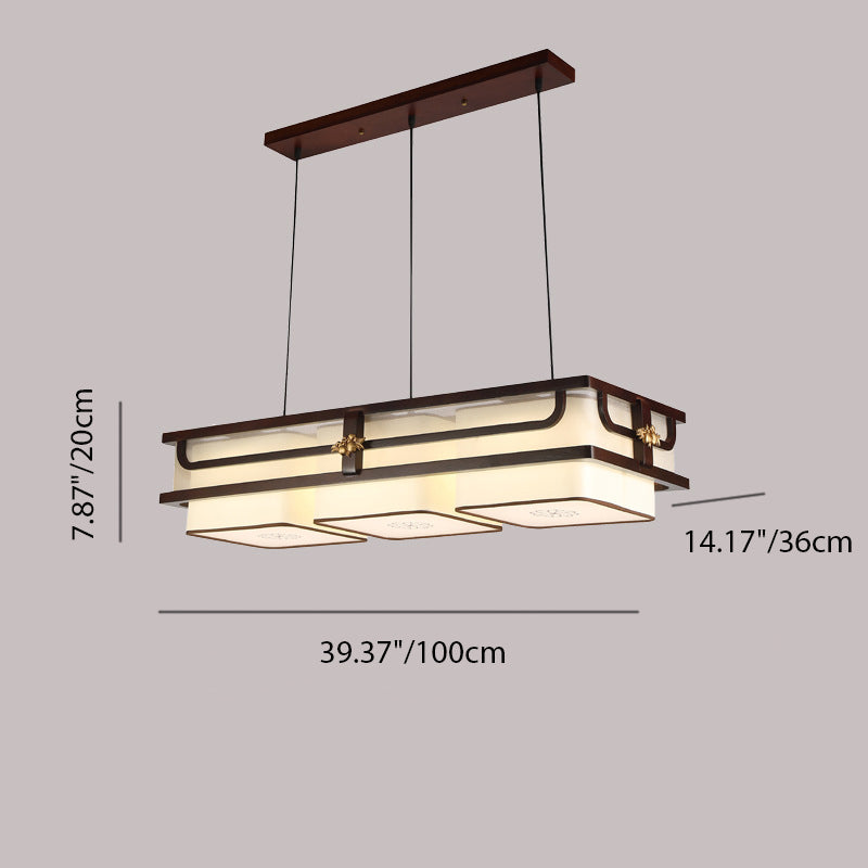 Traditionelle chinesische Begonienholz-Messing-Acryl-Quadrat-Rechteck-LED-Kronleuchter Insel Licht für Esszimmer 
